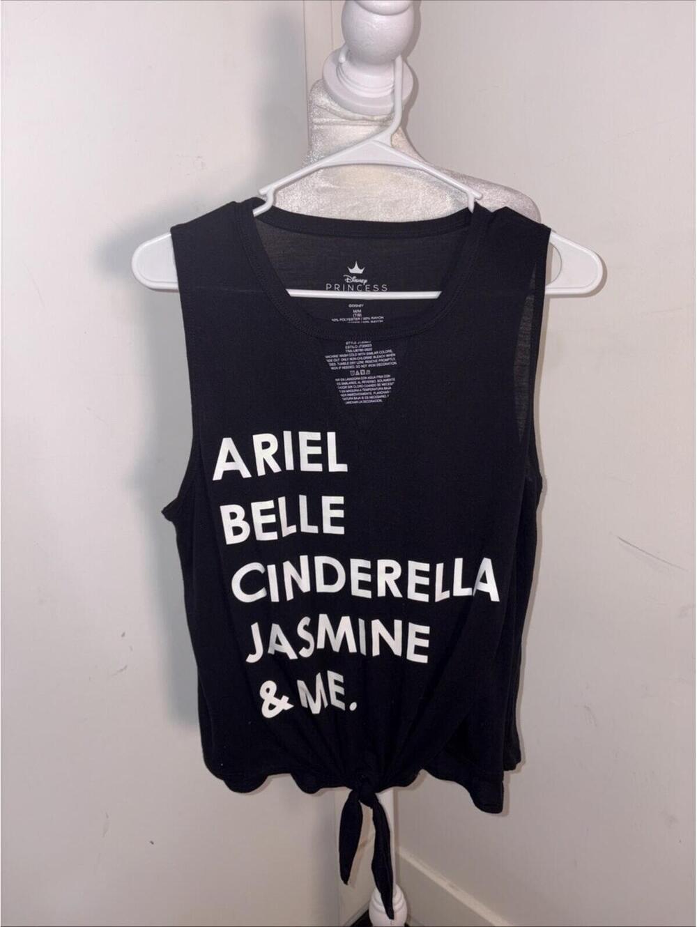 Disney Princesses and ME Tank Top Front‎ Tie Black Medium Sleeveless Shirt